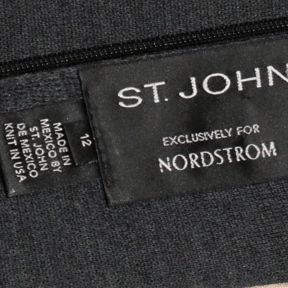 St. John Grey Knit Fit and Flare Long Sleeve Scoop Neck Dress Size 12 - Picture 8 of 8